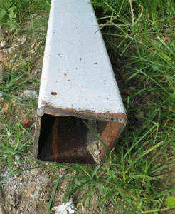 A close-up view of the steel column.